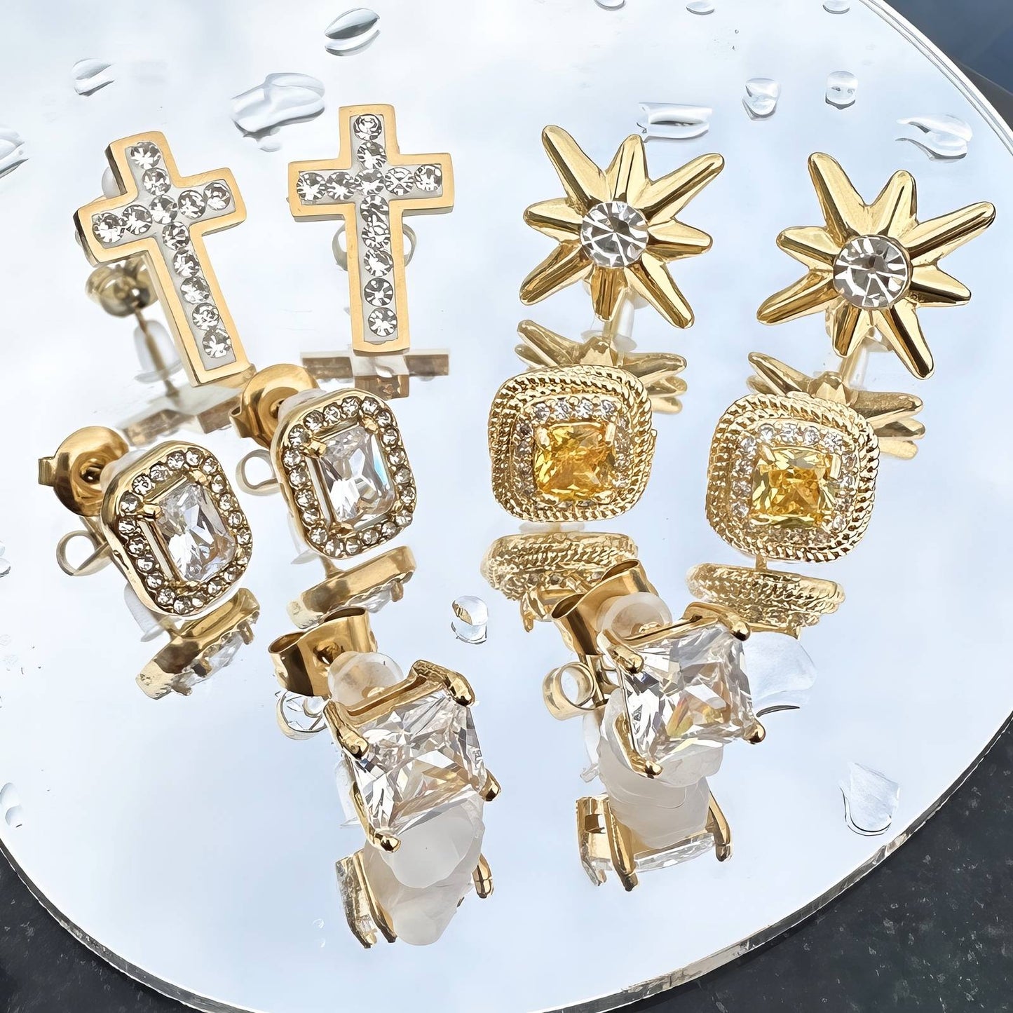 Gold Sunny Square Earrings