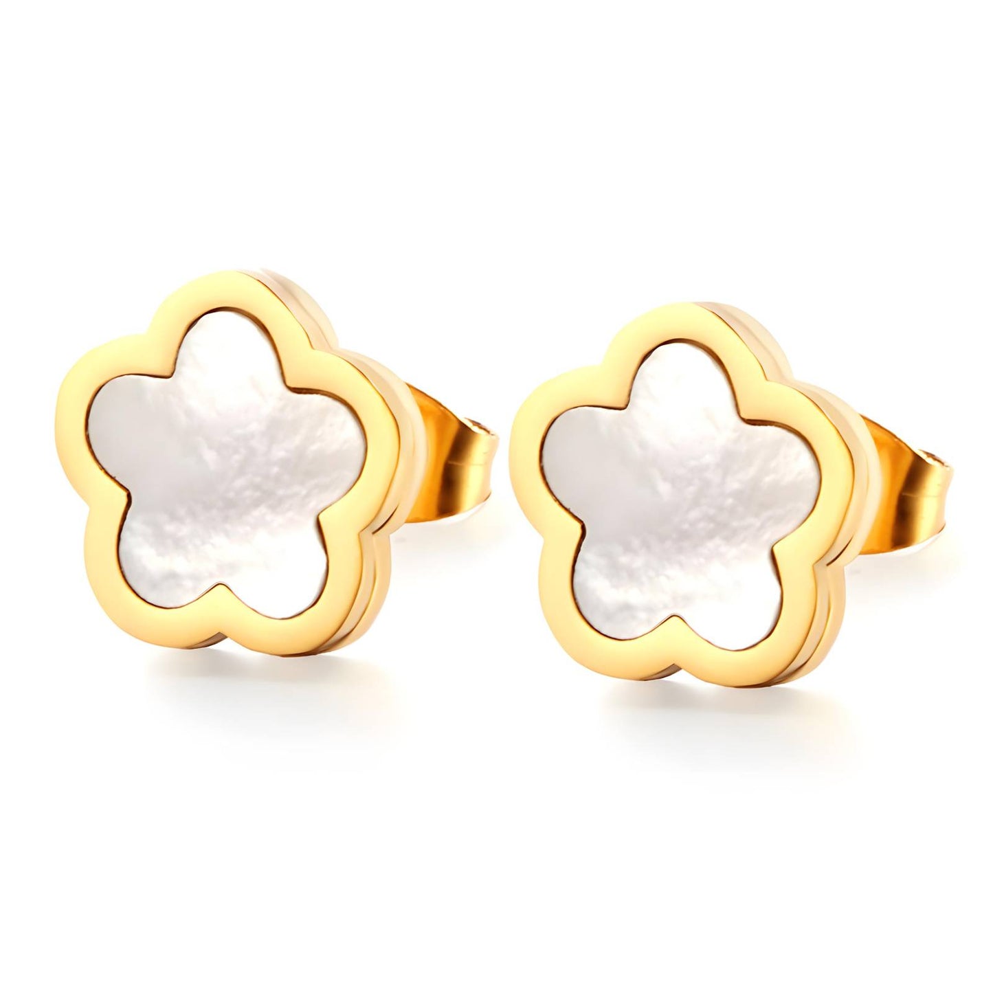 Gold and White Pearl Clover Earrings
