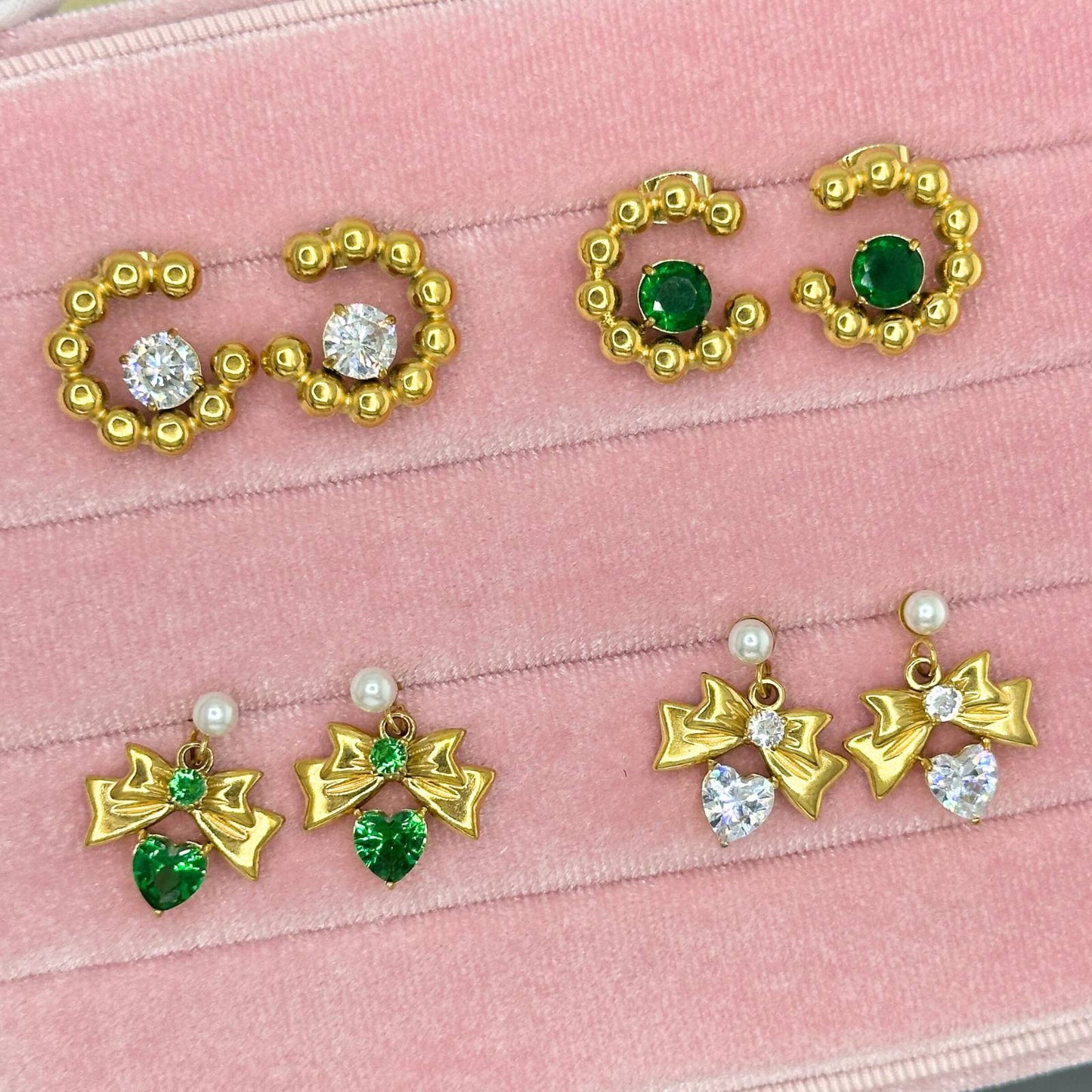 Gold and White Charm Earrings