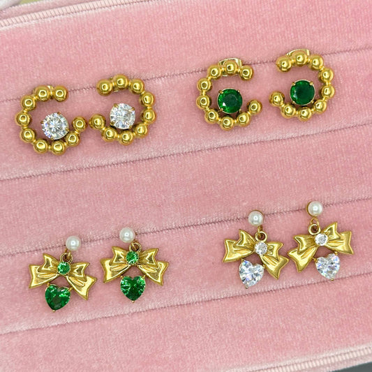 Gold and White Charm Earrings