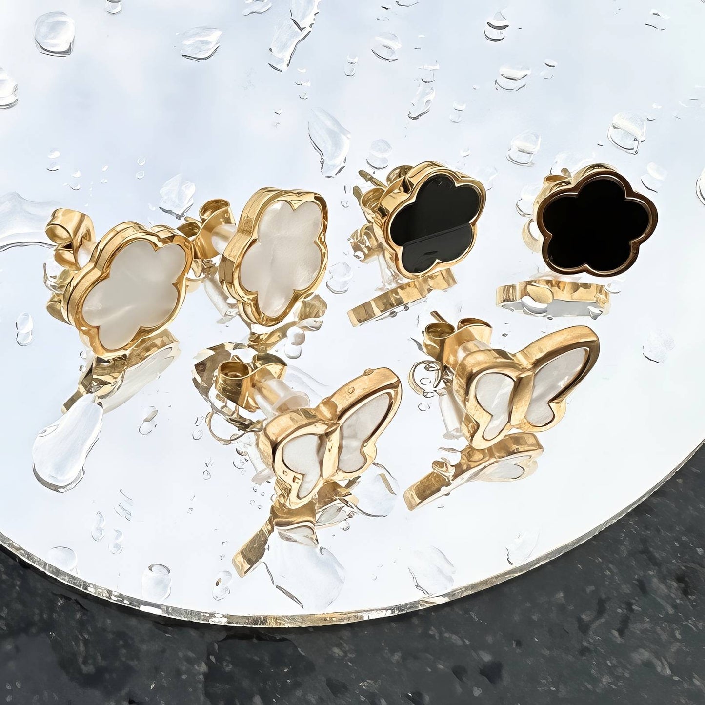 Gold and Black Clover Earrings