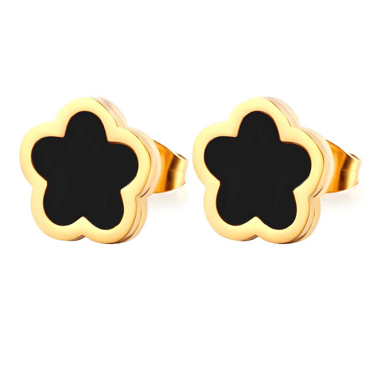 Gold and Black Clover Earrings